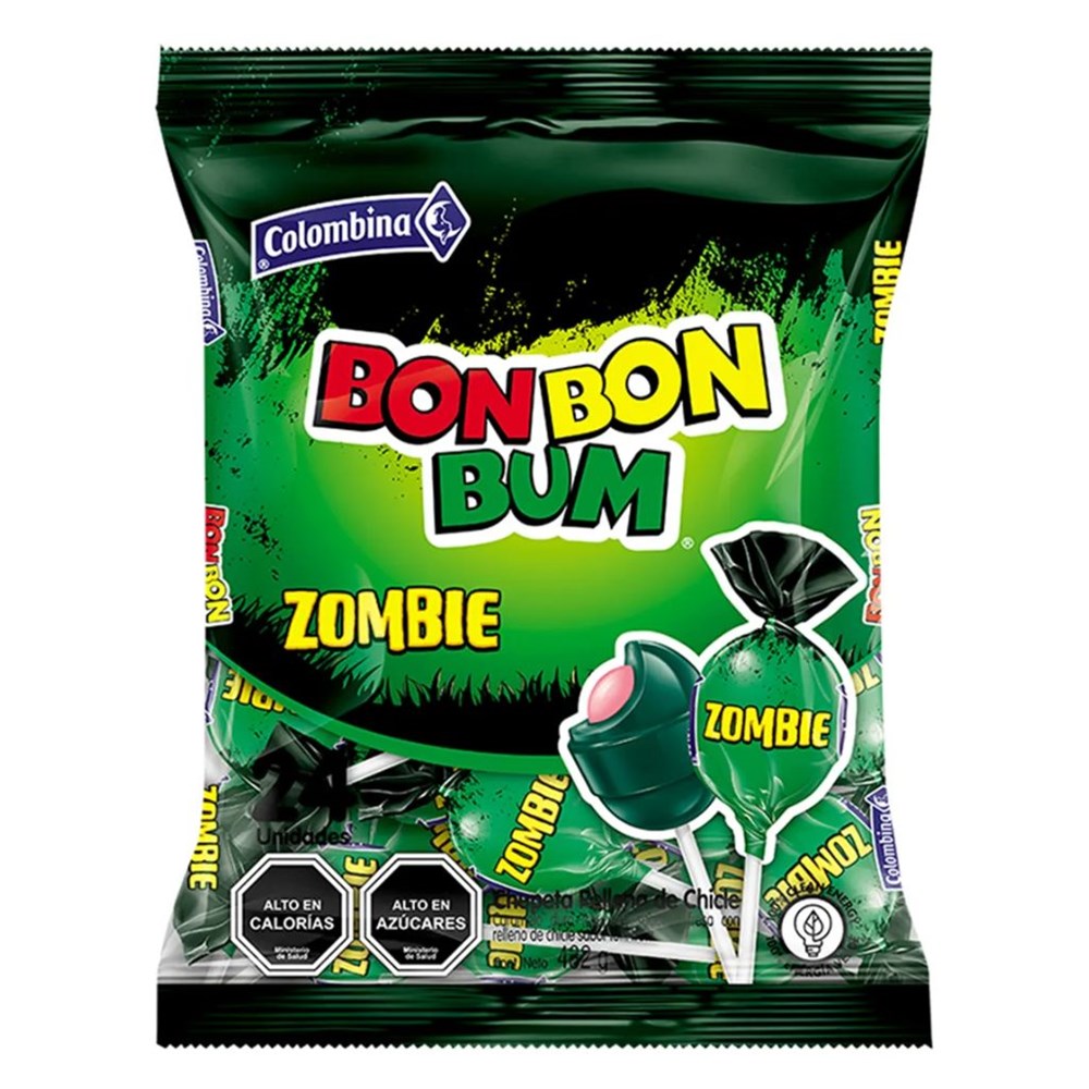 Bon Bon Bum Lollipop with gum Zombie Flavour Pack of 24 (456g)