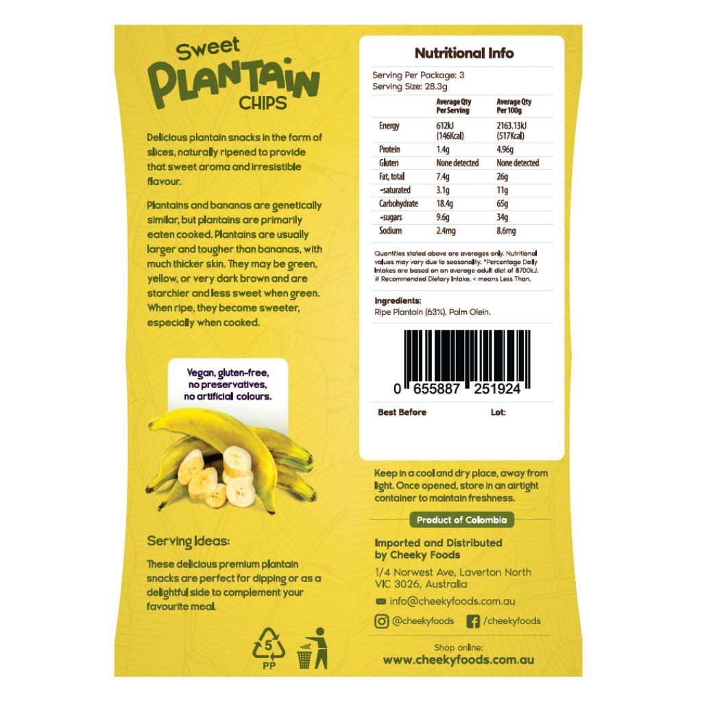 Sweet Plantain Chips Cheeky Foods (85g)