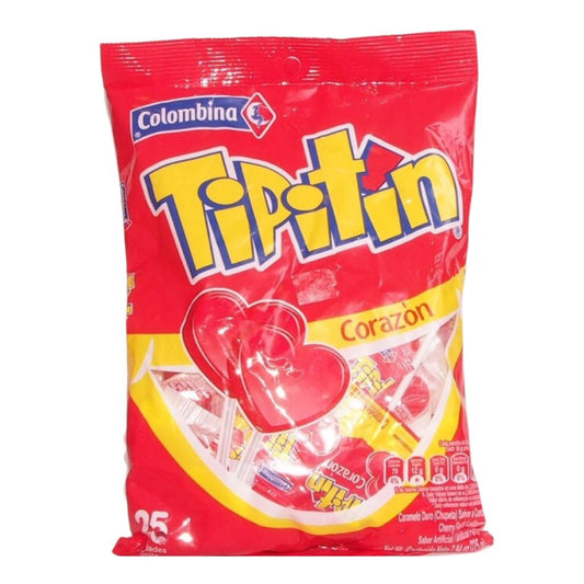 Tipitin Cherry Flavored Heart Shaped Lollipop Pack of 25 (225g)